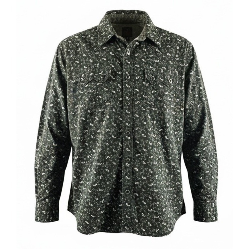 MOON SHINE Spirit Western Shirt Mens Medium Black Paisley Snap Button